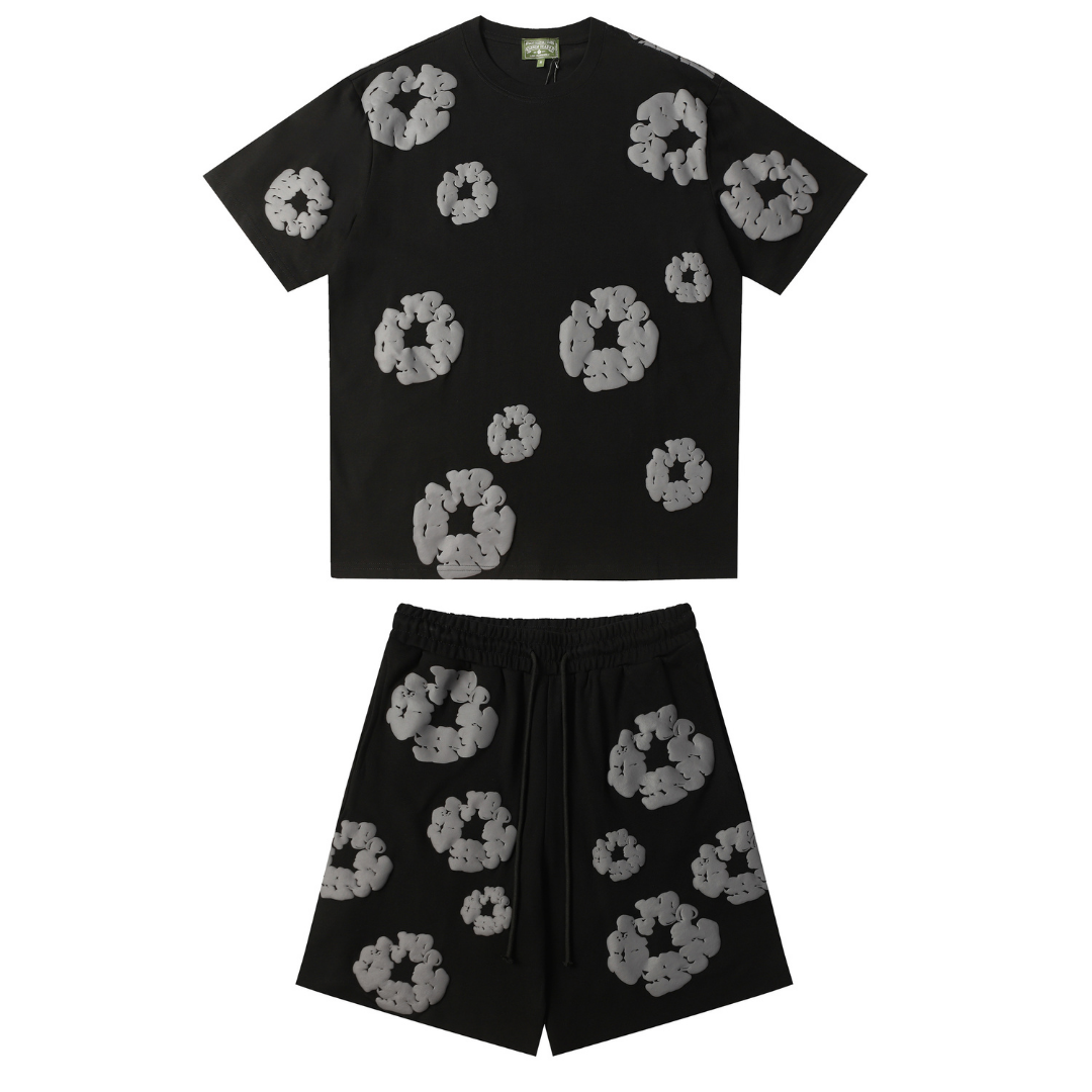 Denim Trs Black Grey Short Set
