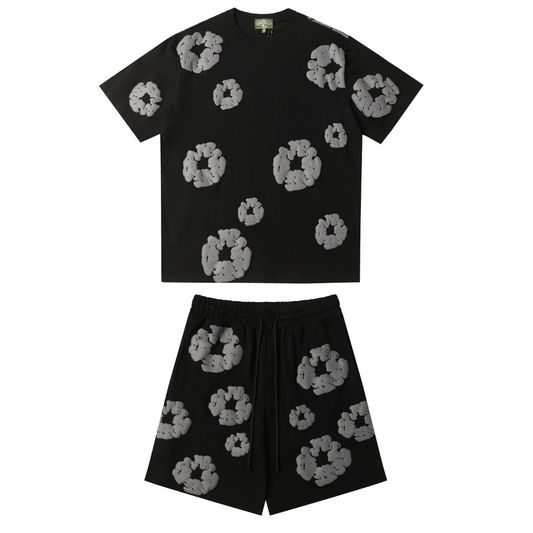 Denim Trs Black Grey Short Set